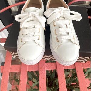 A fun pair of Suzana Santos Starlight White Patent Leather Walking Sneakers.